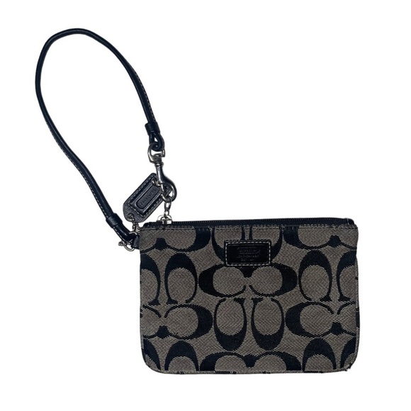 Coach Wristlet Wallet Signature‎ C Jaquard Print Classic Mini Bag Black Logo - Picture 1 of 9